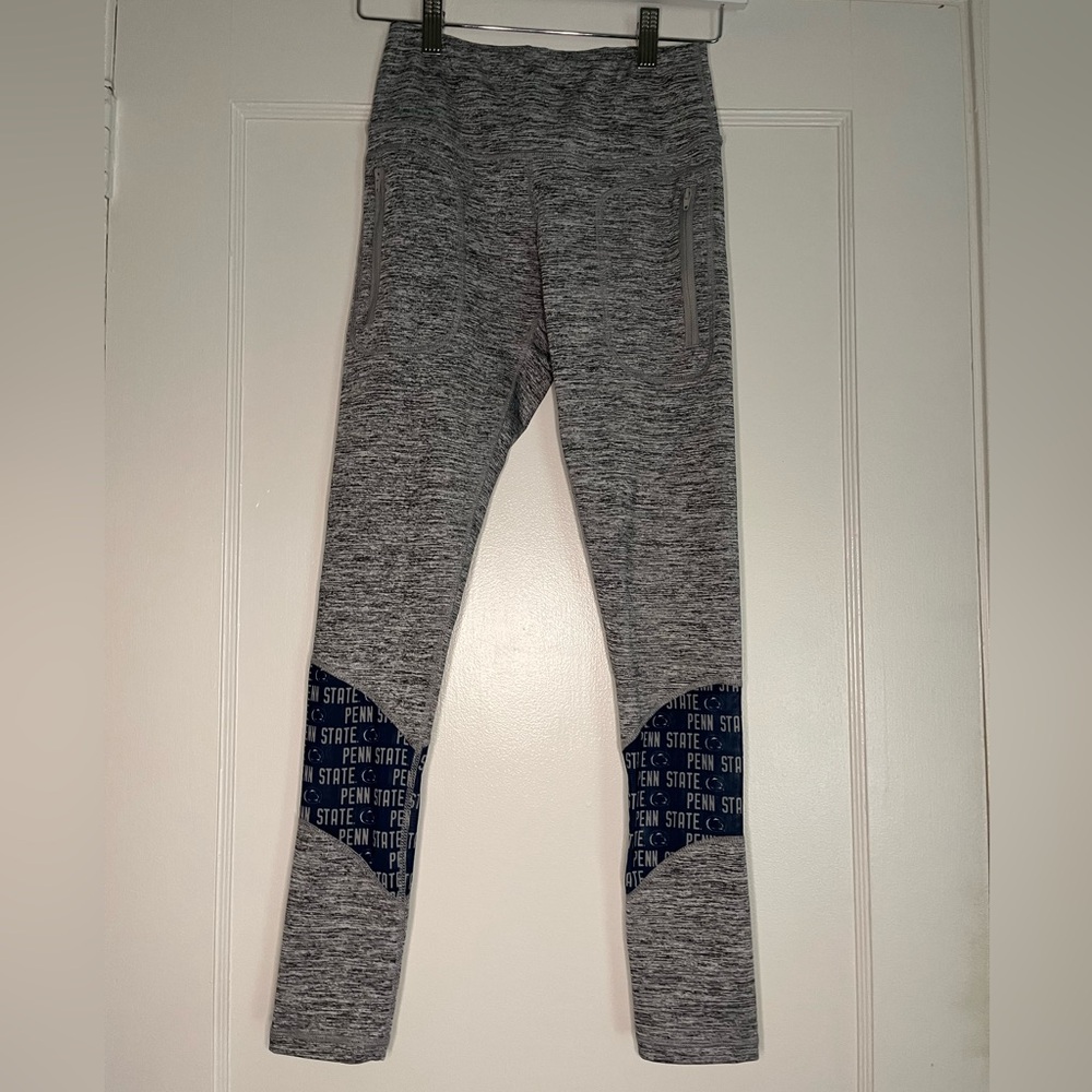 Gray Athletic Leggings with Navy Penn State Knee Panels